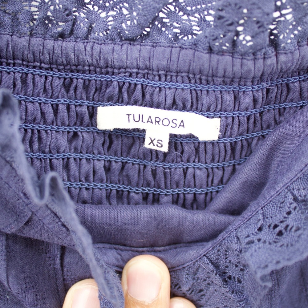 Tularosa Revolve Renee Mini Dress XS Navy Blue Smocked Romantic Cottagecore Boho - Picture 8 of 15